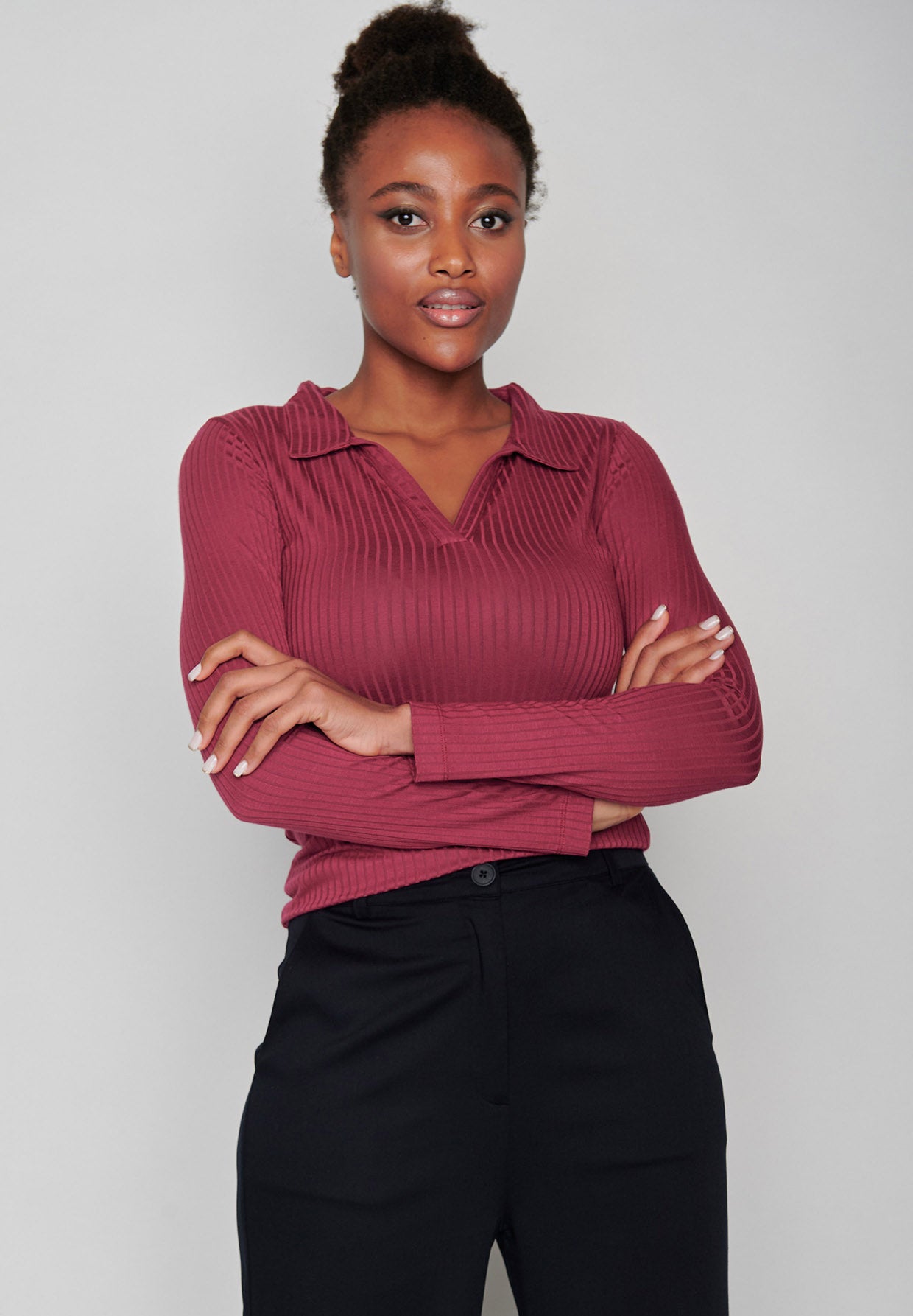Rot:  Elegantes Longsleeve aus LENZING™ Tencel für Damen [8176]