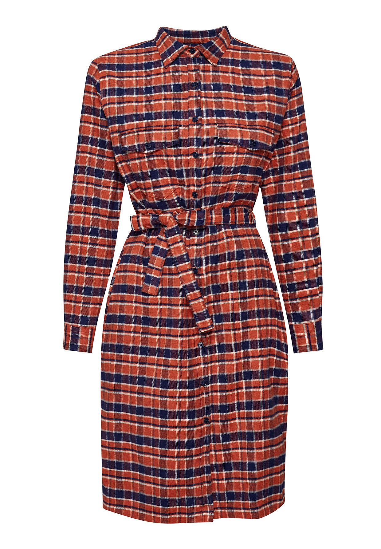Burned Orange Check: Elegantes Kleid aus Bio-Baumwolle für Damen [8204]