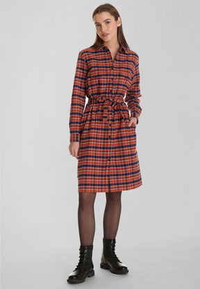 Burned Orange Check: Elegantes Kleid aus Bio-Baumwolle für Damen [8205]