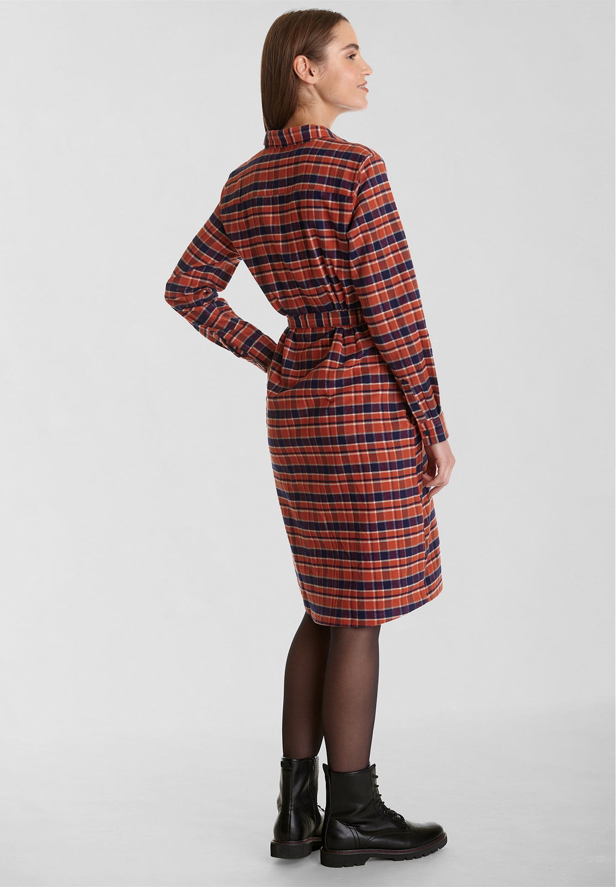 Burned Orange Check: Elegantes Kleid aus Bio-Baumwolle für Damen [8208]