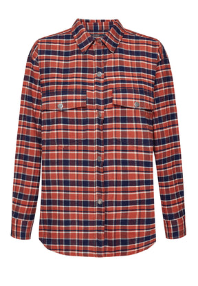 Burned Orange Check: Lässige Hemdjacke aus Bio-Baumwolle für Damen [8209]