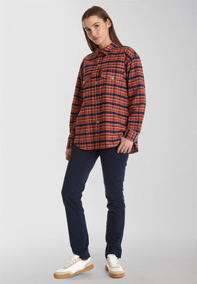 Burned Orange Check: Lässige Hemdjacke aus Bio-Baumwolle für Damen [8210]
