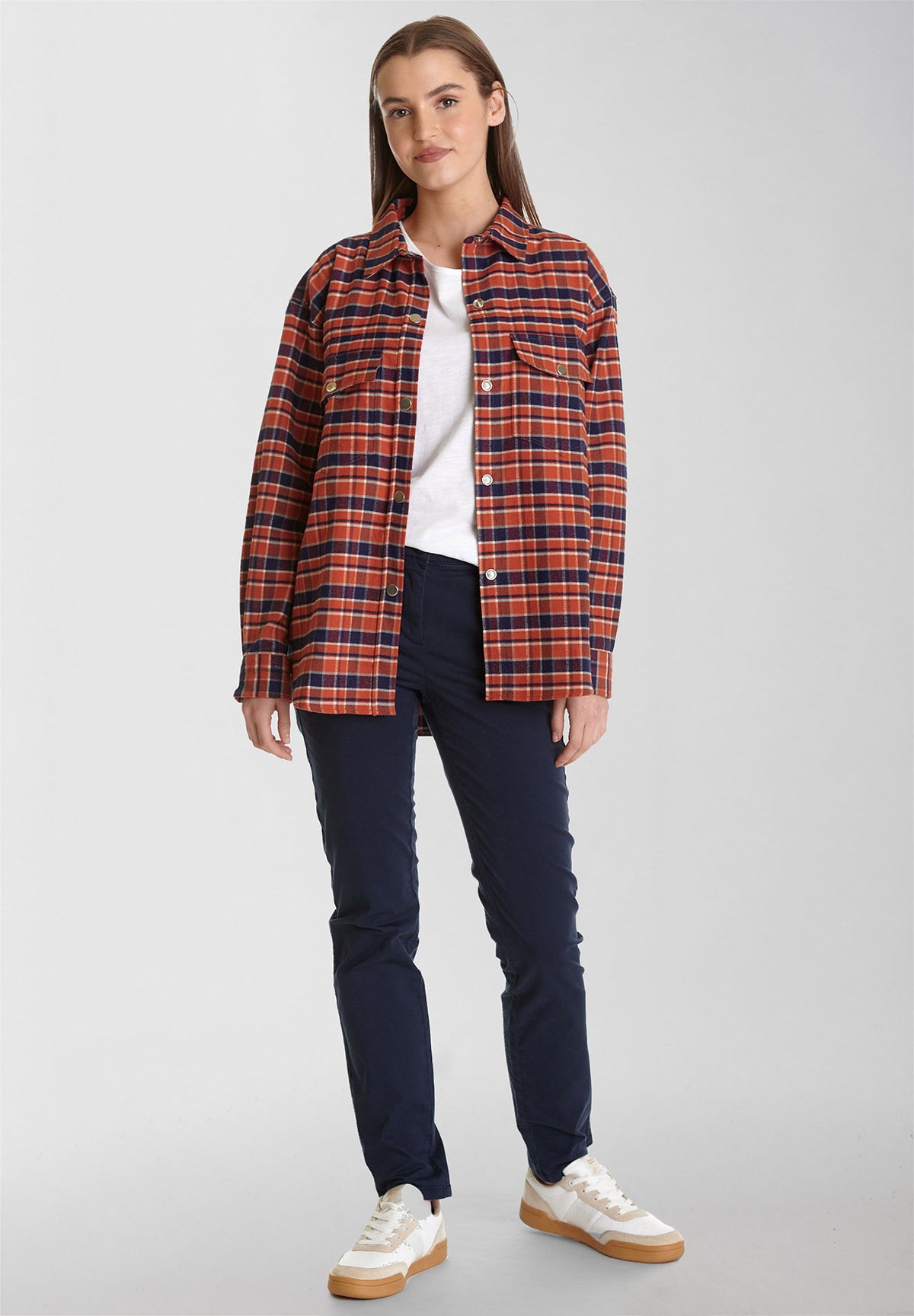 Burned Orange Check: Lässige Hemdjacke aus Bio-Baumwolle für Damen [8211]