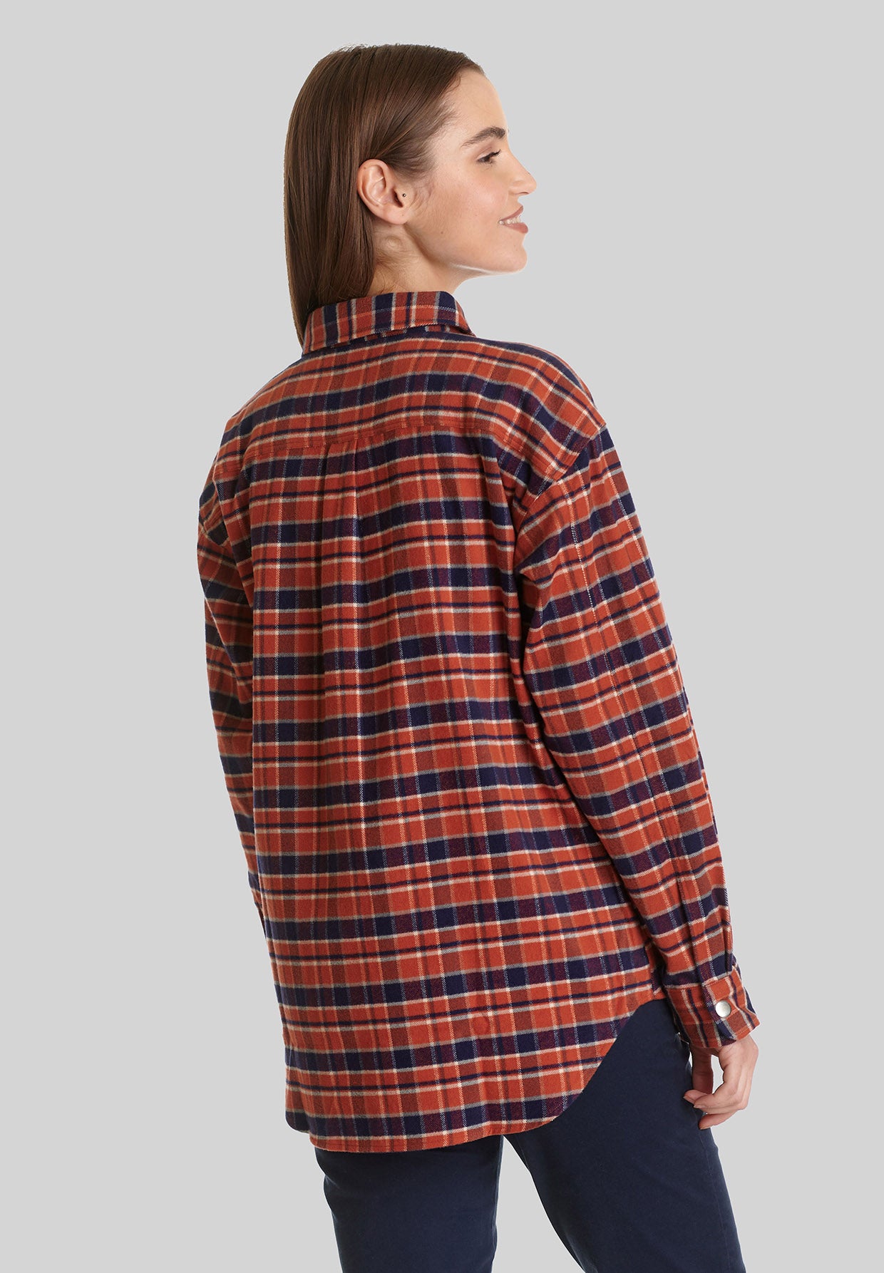 Burned Orange Check: Lässige Hemdjacke aus Bio-Baumwolle für Damen [8214]