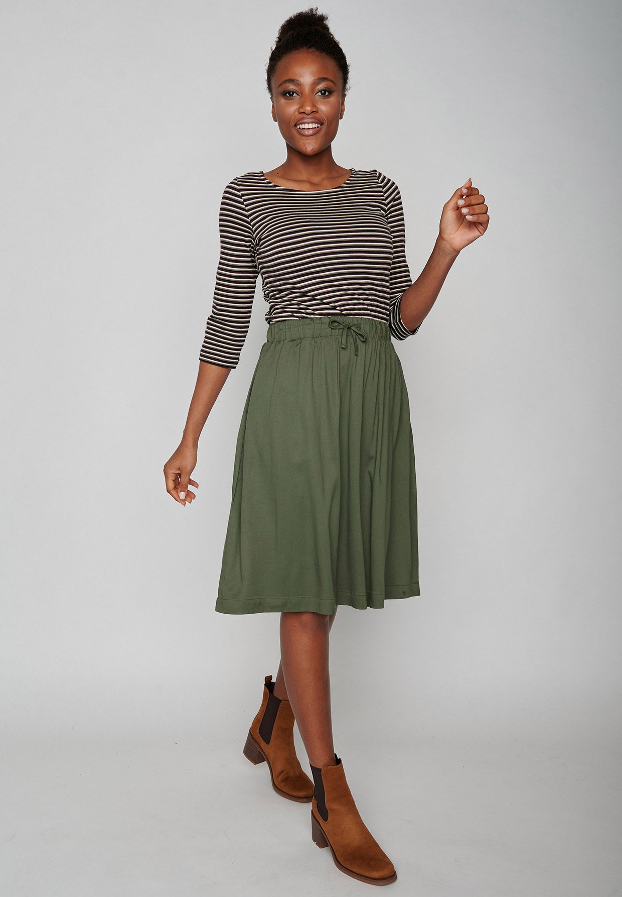 Dirty Olive: Eleganter Rock aus LENZING™ TENCEL™ für Damen [8285]