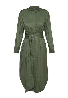 Dirty Olive: Elegantes Kleid aus LENZING™ ECOVERO™ Mix für Damen [8322]