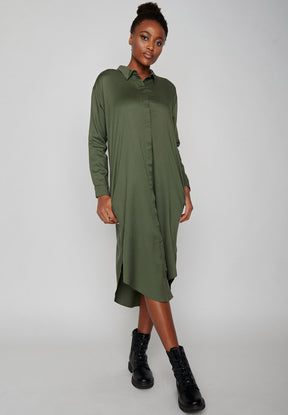 Dirty Olive: Elegantes Kleid aus LENZING™ ECOVERO™ Mix für Damen [8323]