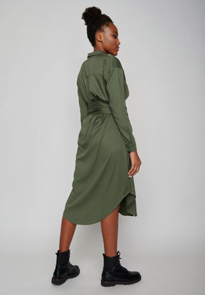 Dirty Olive: Elegantes Kleid aus LENZING™ ECOVERO™ Mix für Damen [8328]