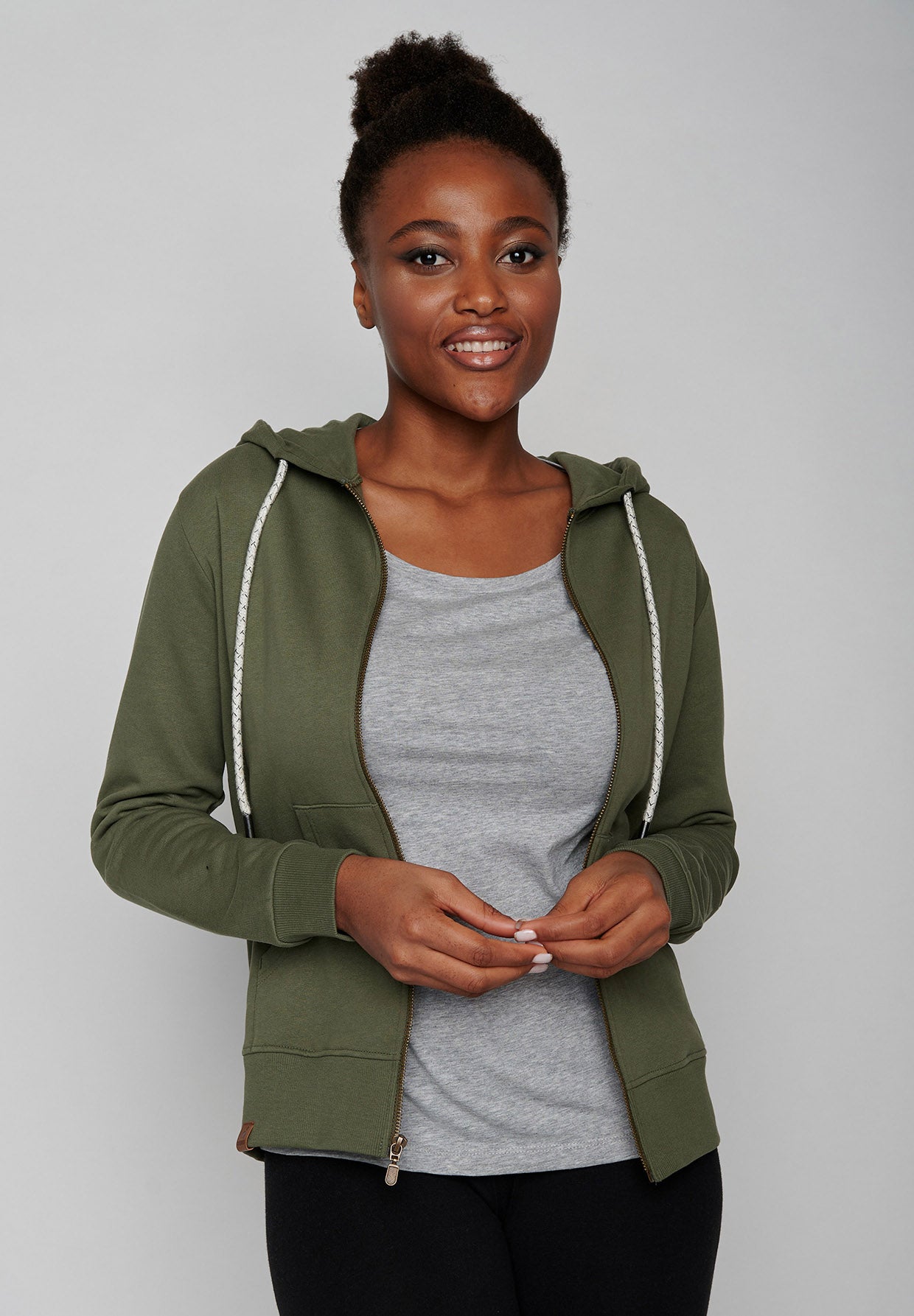 Dirty Olive: Gemütliche Zipjacke aus Bio-Baumwolle für Damen [8368]