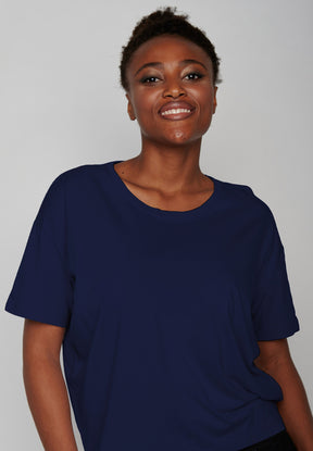 Blau:  Lässiges T-Shirt aus Bio-Baumwoll Mix für Damen [8401]
