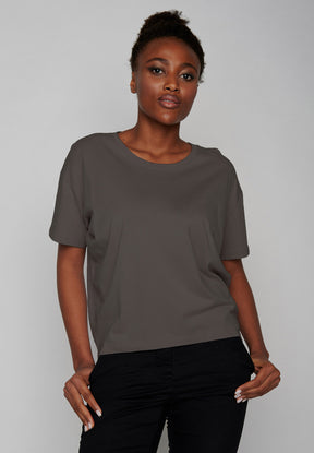 Shadow Grey: Lässiges T-Shirt aus Bio-Baumwoll-Mix für Damen [8404]