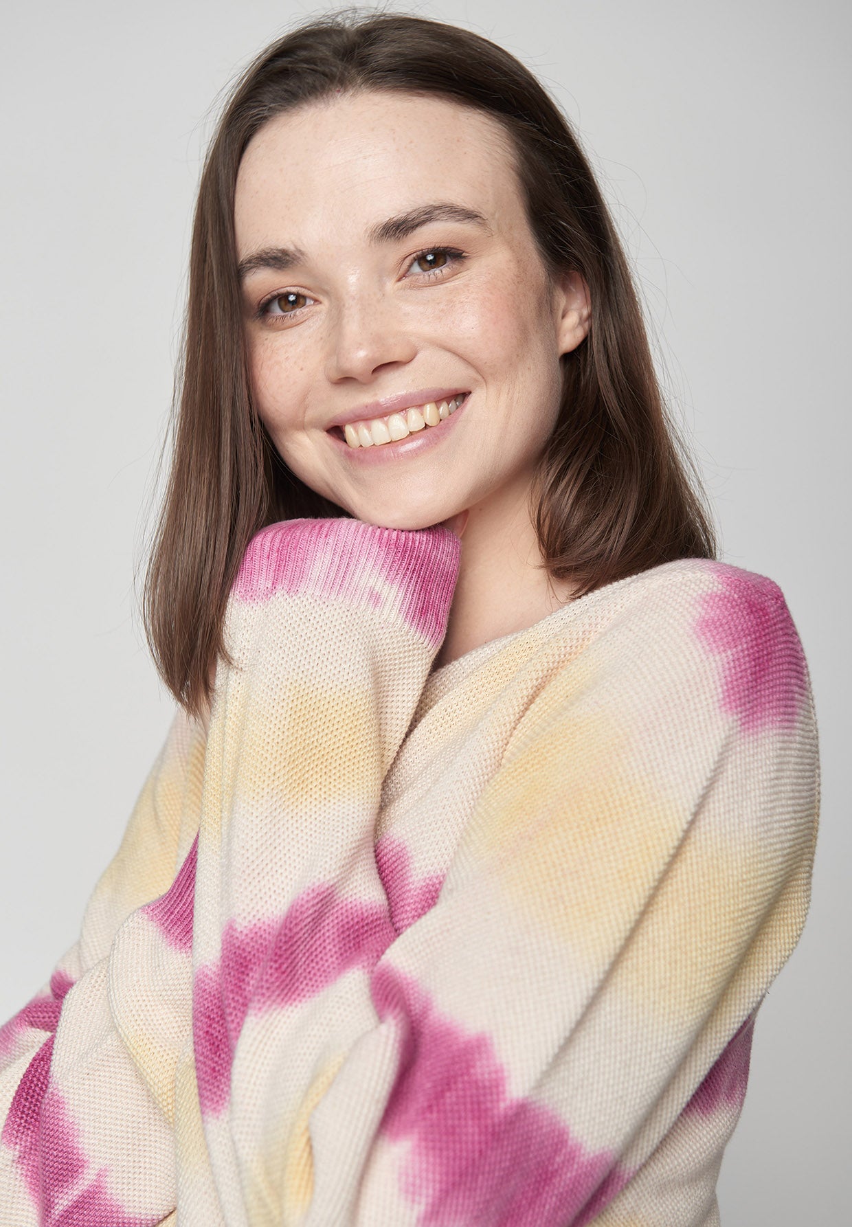 Mauve Yellow Stripes: Gemütlicher Strickpullover aus Bio-Baumwolle für Damen [8566]