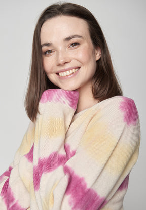 Mauve Yellow Stripes: Gemütlicher Strickpullover aus Bio-Baumwolle für Damen [8566]