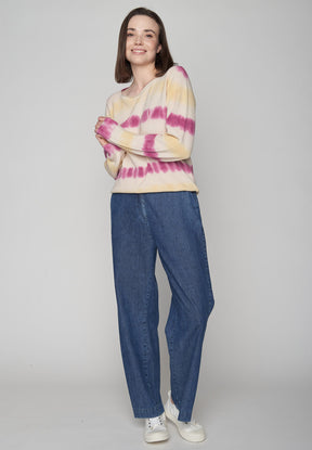 Mauve Yellow Stripes: Gemütlicher Strickpullover aus Bio-Baumwolle für Damen [8567]