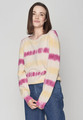 Mauve Yellow Stripes: Gemütlicher Strickpullover aus Bio-Baumwolle für Damen [8568]