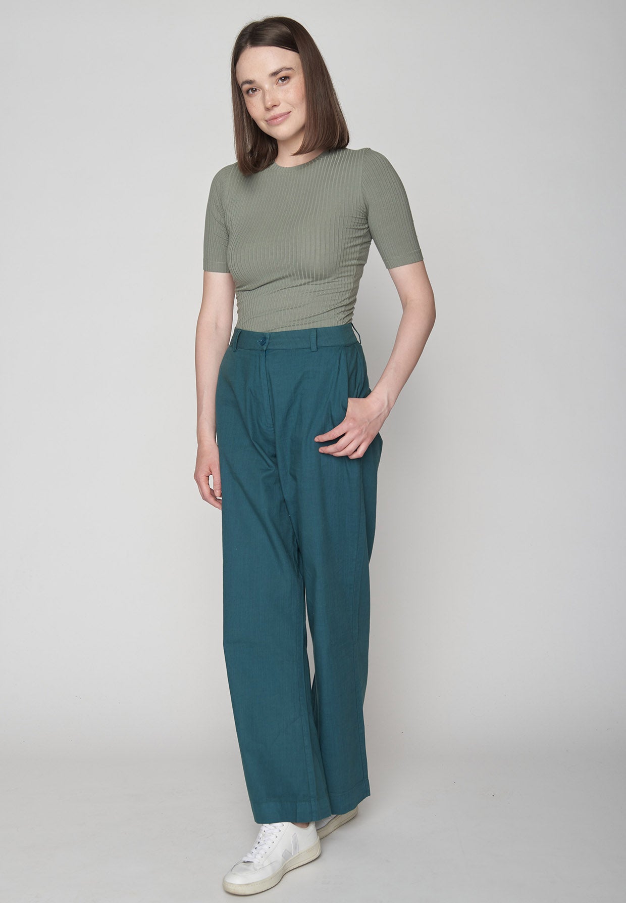 Green Petrol: Lässige Hose in Retro-Chic für Damen [8710]