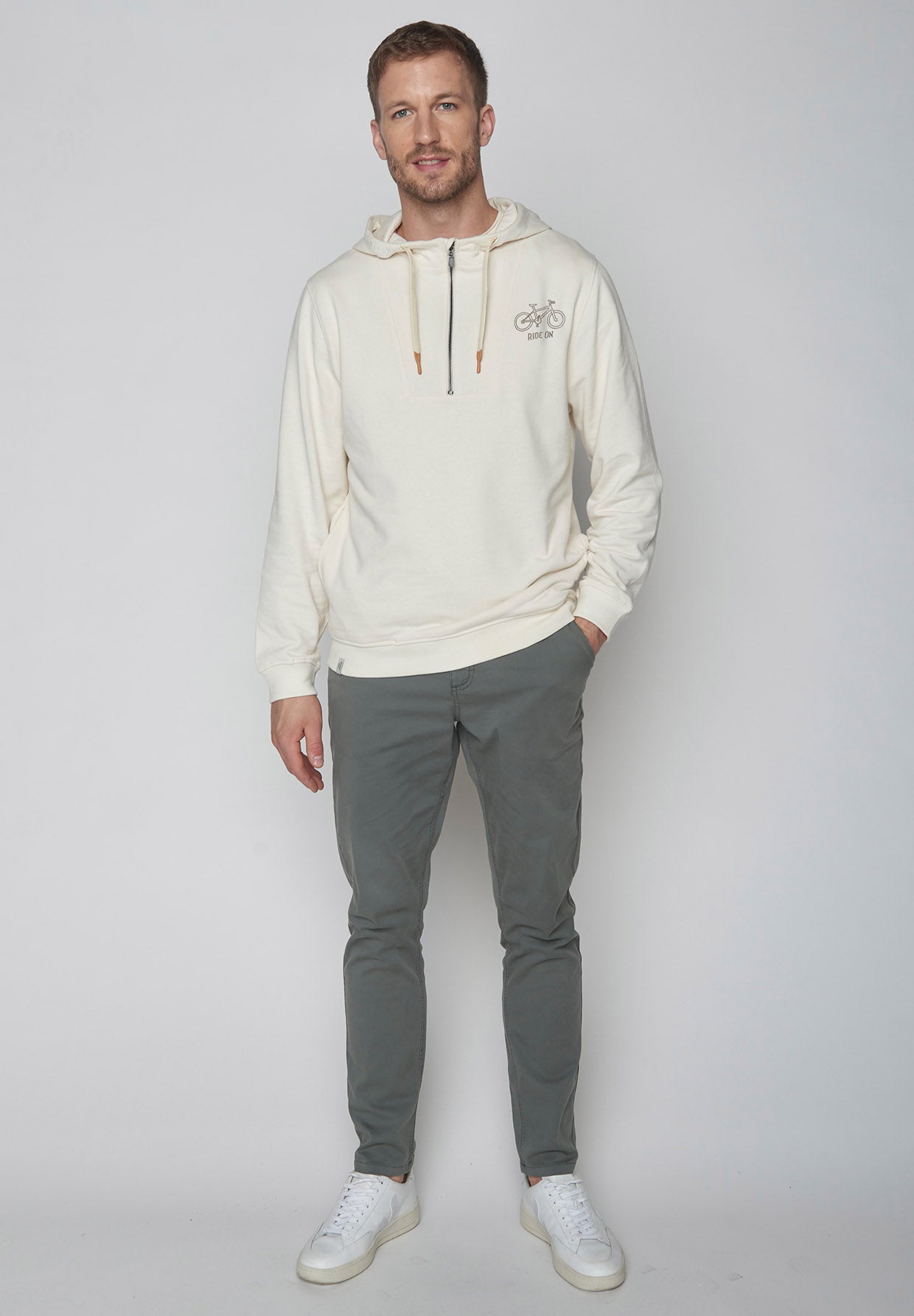 Creme White: Lässiger Half-Zip aus Bio-Baumwolle für Herren [8991]
