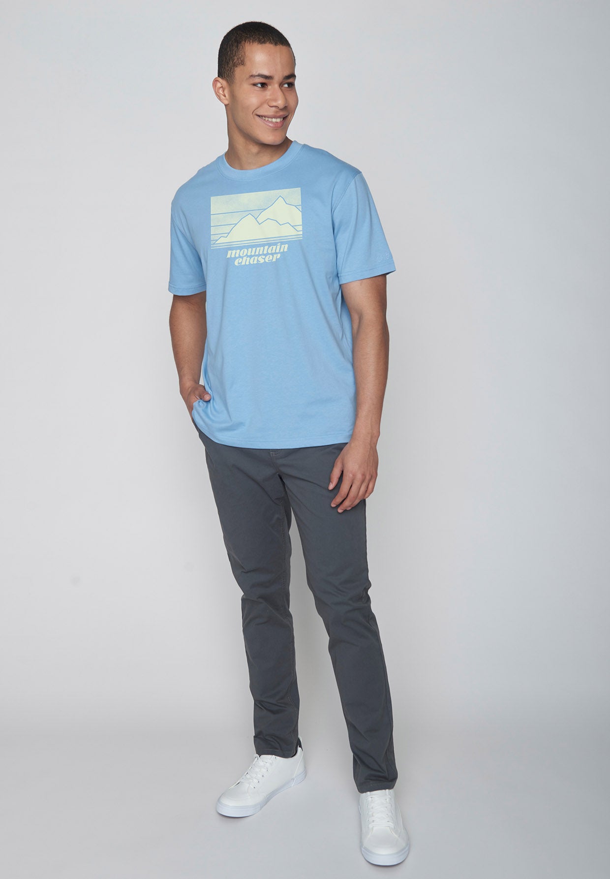 Slate Blue: Lässiges Oversize-T-Shirt aus Bio-Baumwolle für Herren [9126]