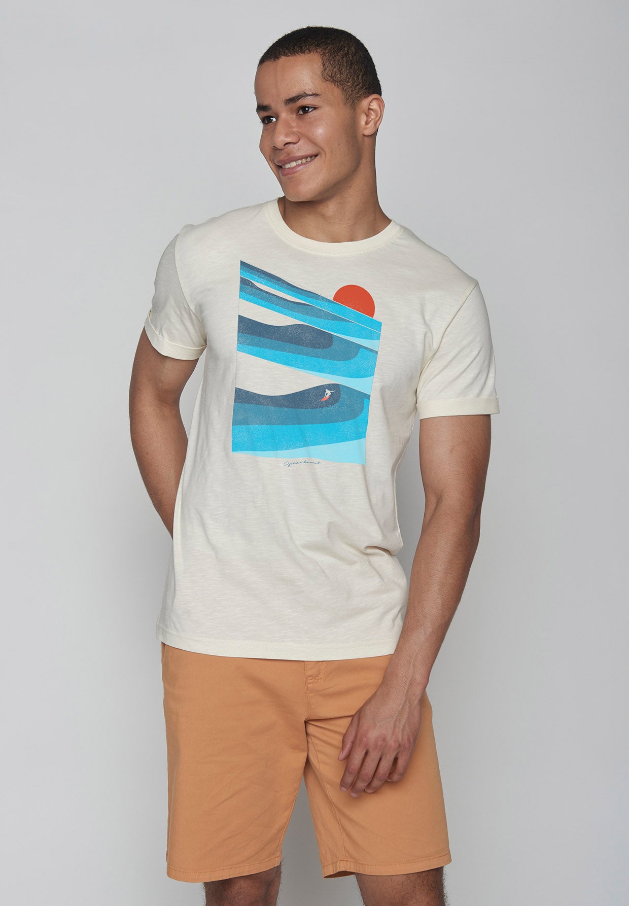 Creme White: Lässiges T-Shirt aus Bio-Baumwoll Mix für Herren [9187]