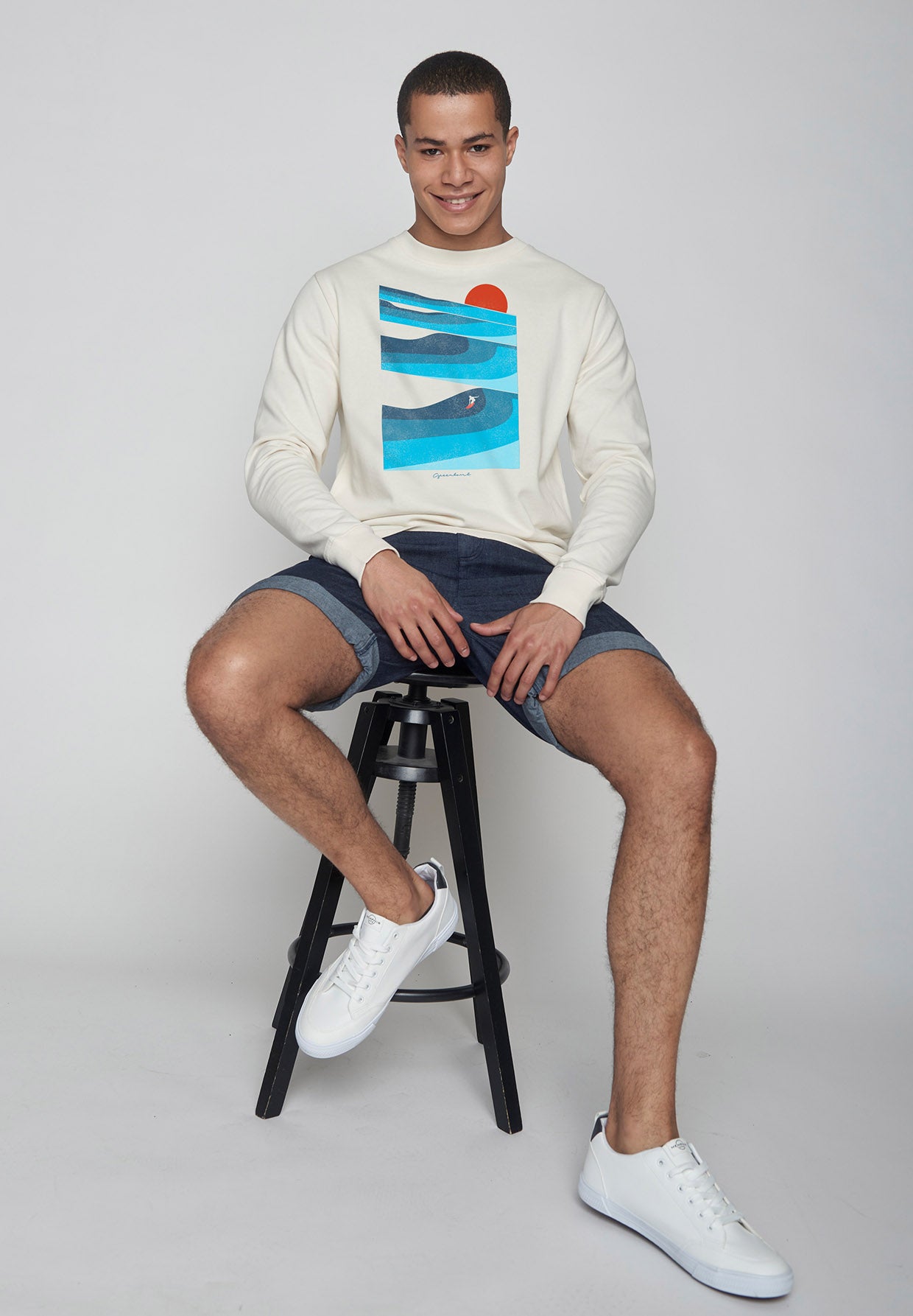 Creme White: Gemütliches Sweatshirt aus Bio-Baumwolle für Herren [9195]