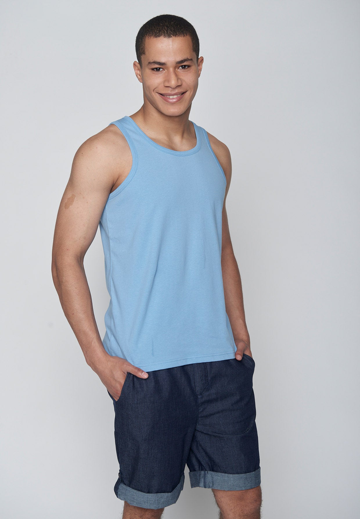 Slate Blue: Sommerliches Tanktop aus Bio-Baumwolle für Herren [9324]