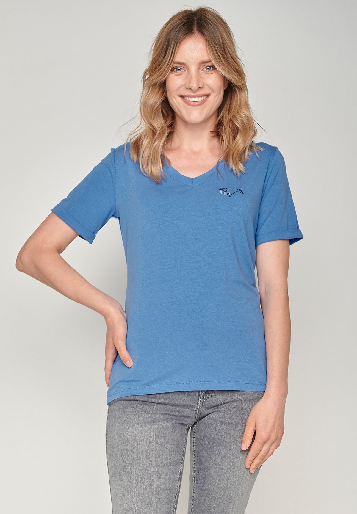 Mermaid Blue: Lässiges T-Shirt aus Bambus Mix für Damen [941]
