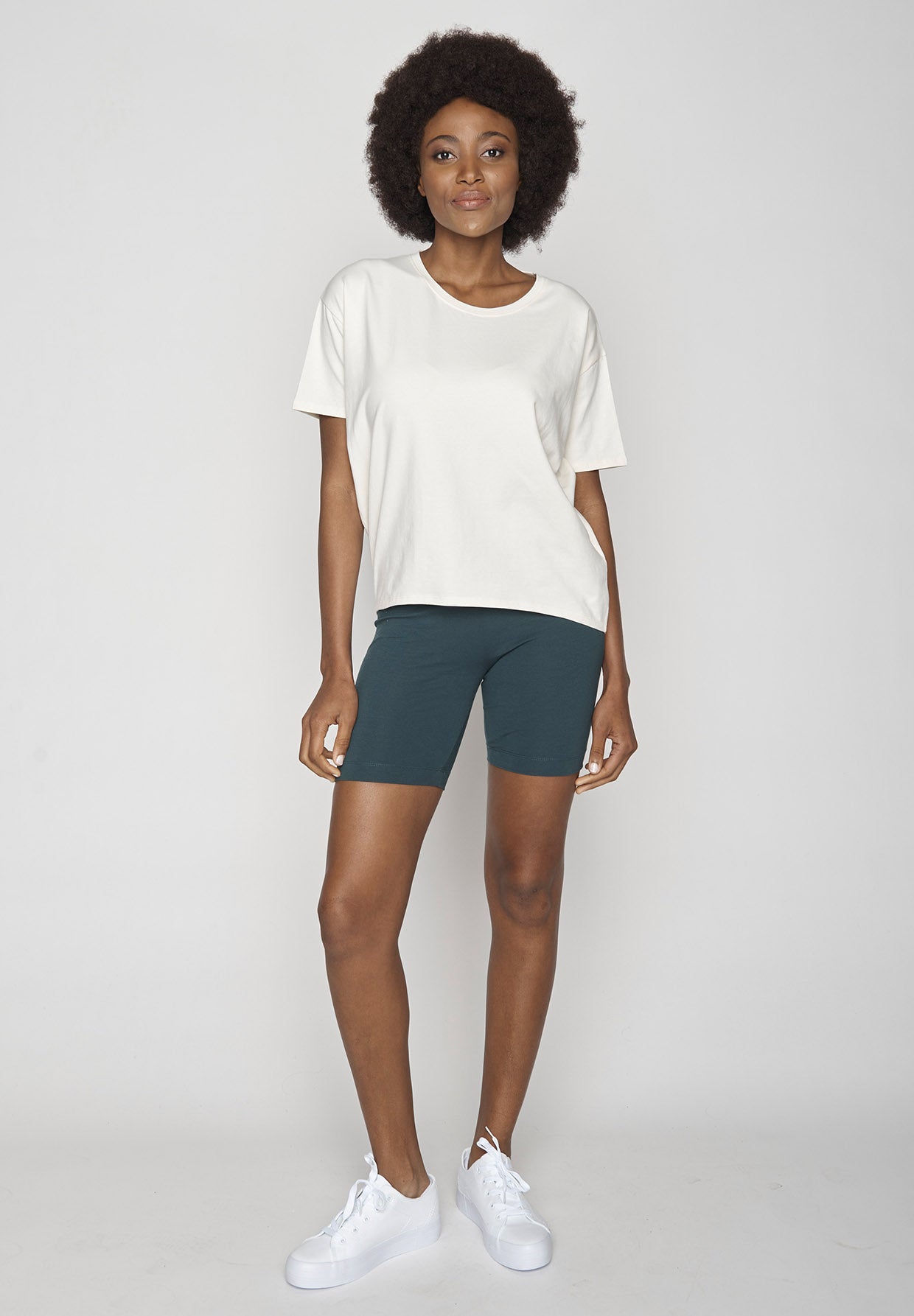 Weiß:  Lässiges T-Shirt aus Bio-Baumwoll Mix für Damen [9467]