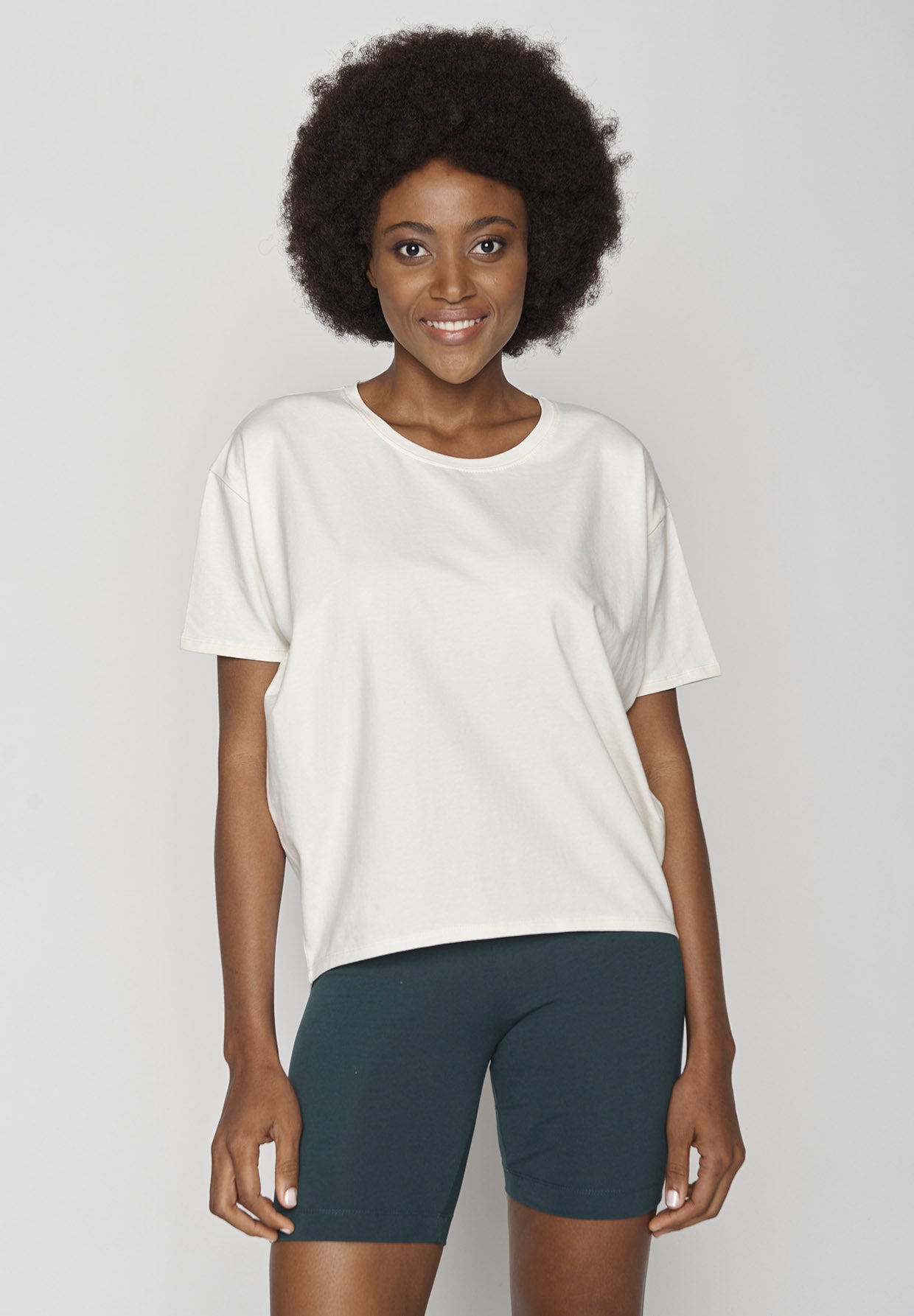 Weiß:  Lässiges T-Shirt aus Bio-Baumwoll Mix für Damen [9469]