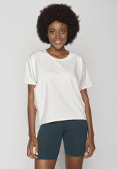 Creme White: Lässiges T-Shirt aus Bio-Baumwoll Mix für Damen [9469]