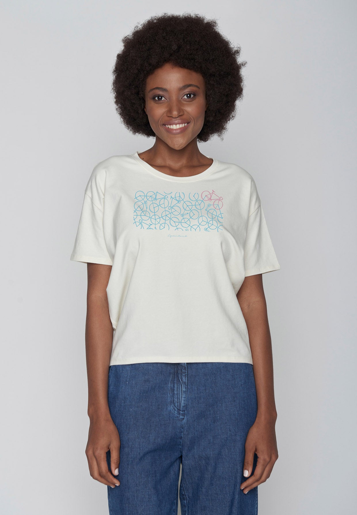 Creme White: Lässiges T-Shirt aus Bio-Baumwoll-Mix für Damen [9624]