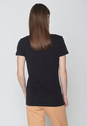 Black: Lässiges T-Shirt aus Bio-Baumwolle für Damen [9625]