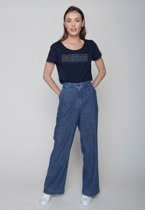 Dark Navy: Lässiges T-Shirt aus Bio-Baumwolle für Damen [9669]