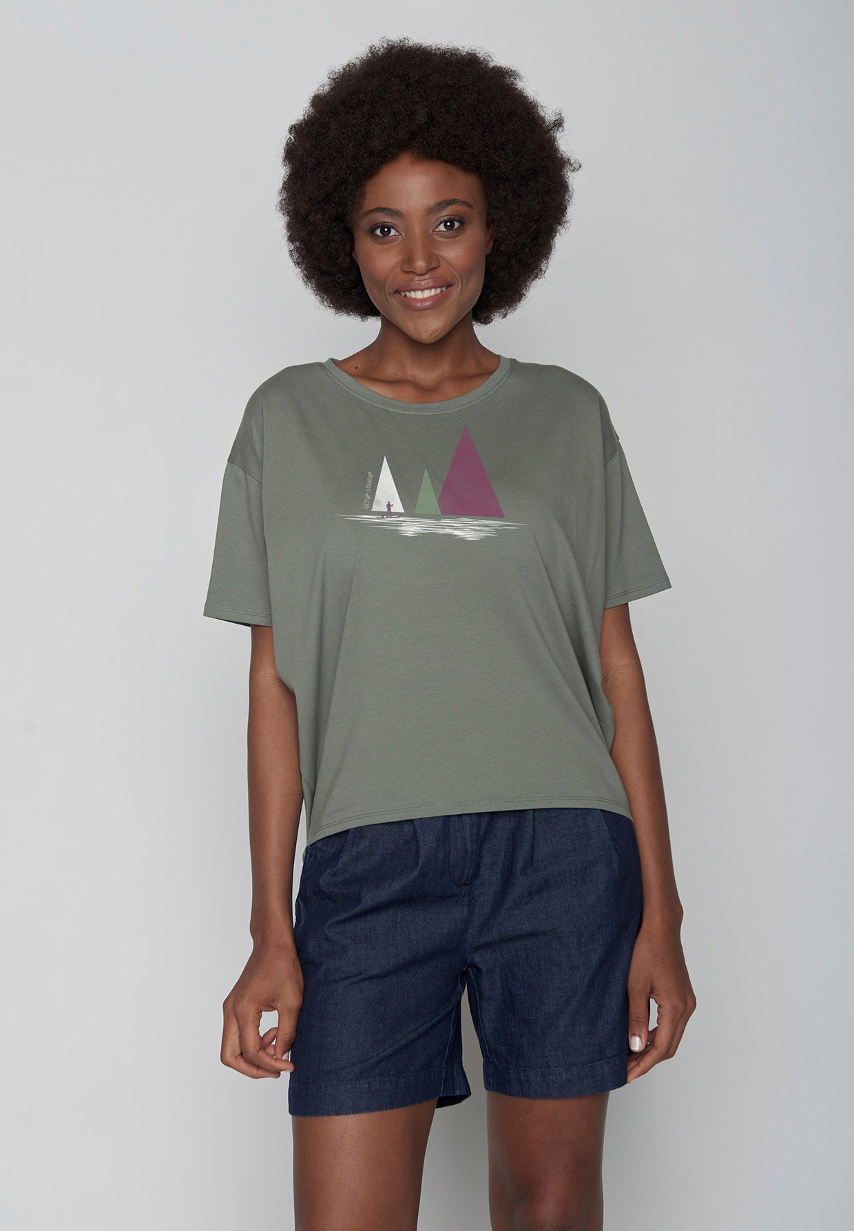 Olive: Lässiges T-Shirt aus Bio-Baumwoll Mix für Damen [9929]
