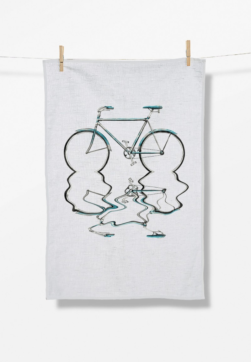 Bike Reflection Tea Towel White
