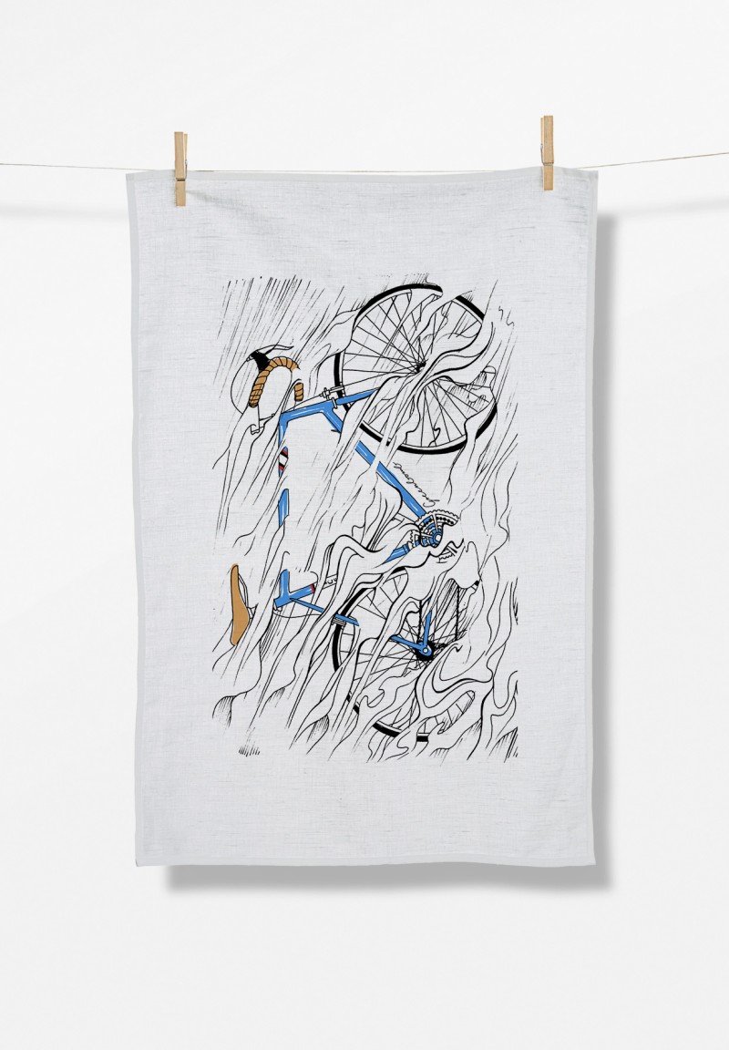 Bike Storm Tea Towel White