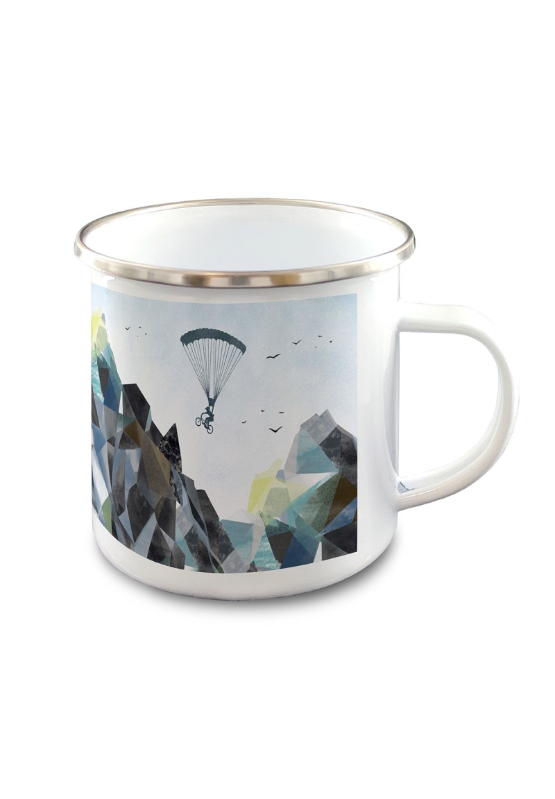 Nature Abstract Mountain Enamel Mug White