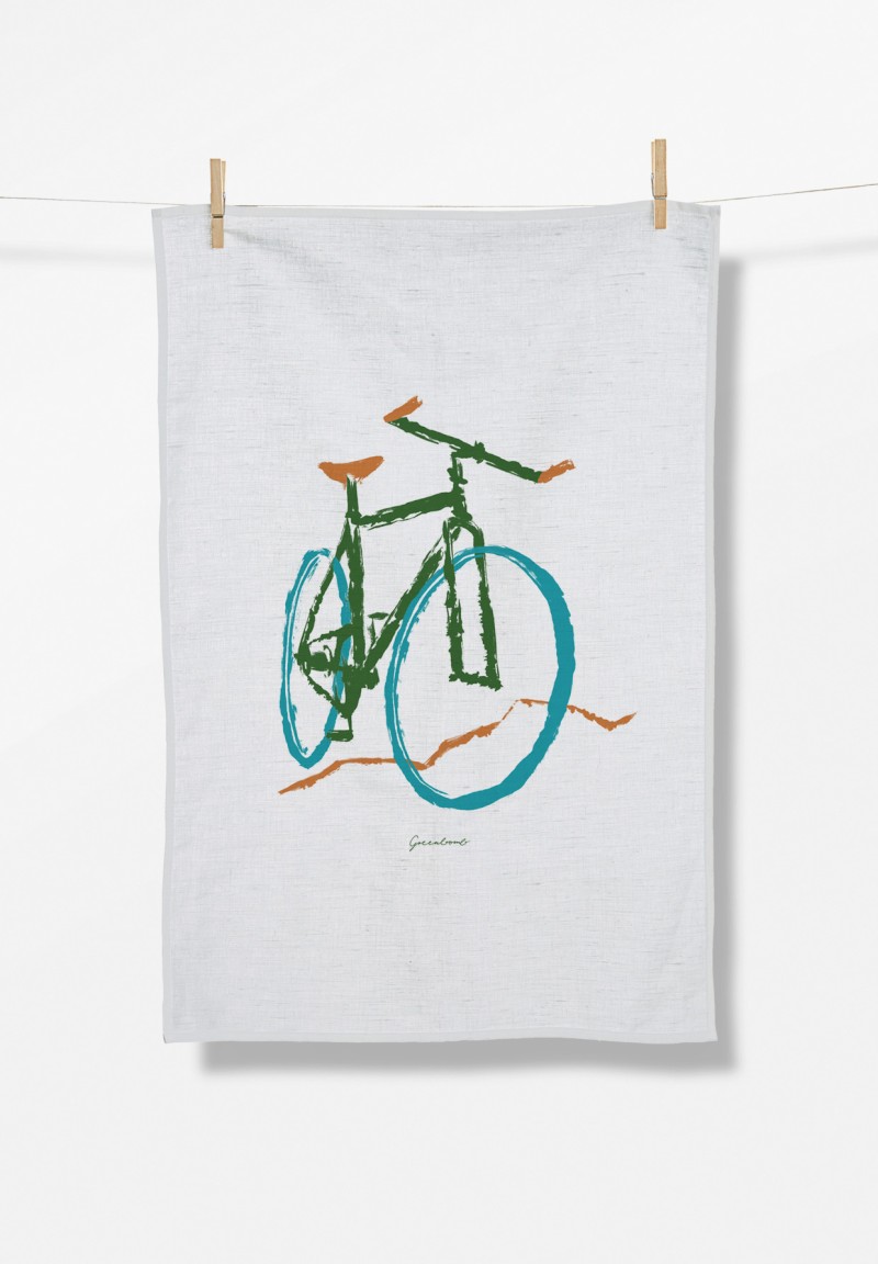 Bike Brush Tea Towel White