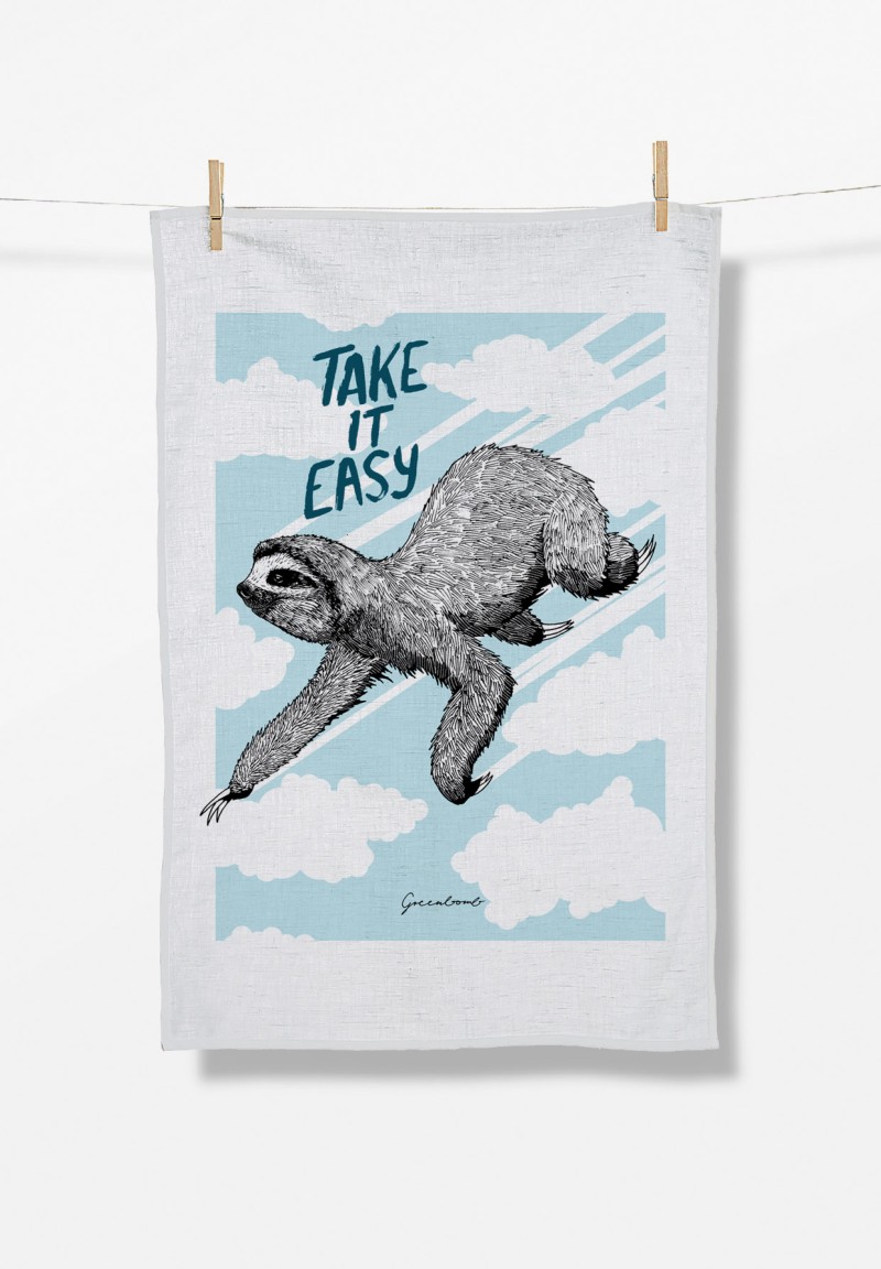 Animal Sloth Flying Tea Towel White
