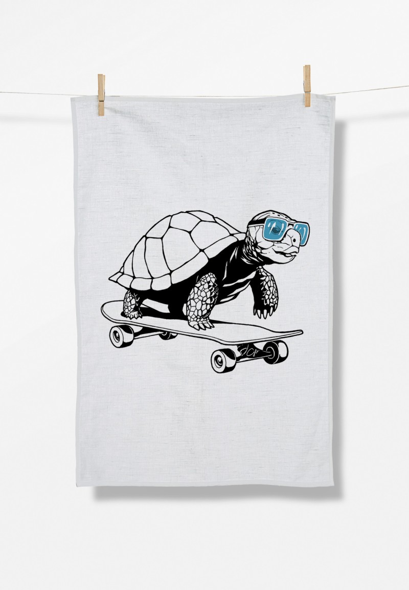Animal Turtle Roll On Tea Towel White