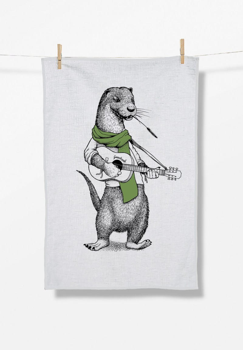Animal Otter Guitar Tea Towel White