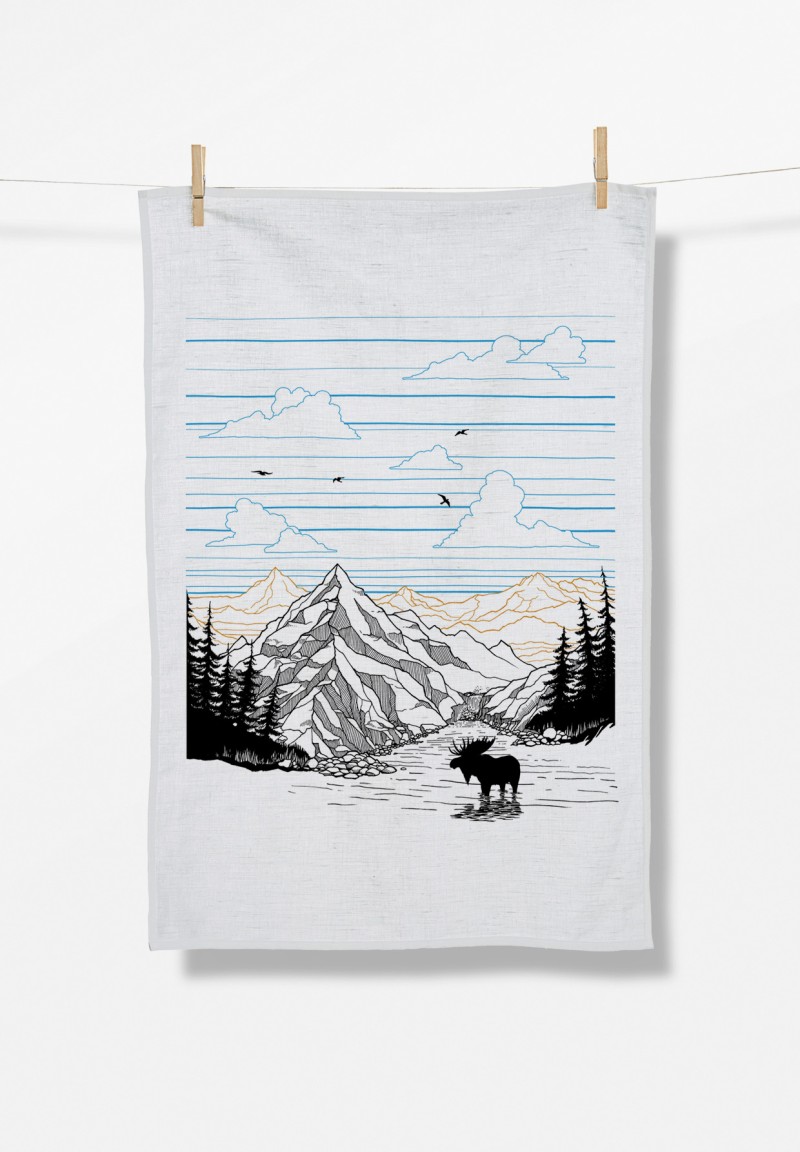 Nature Moose Mountain Tea Towel White