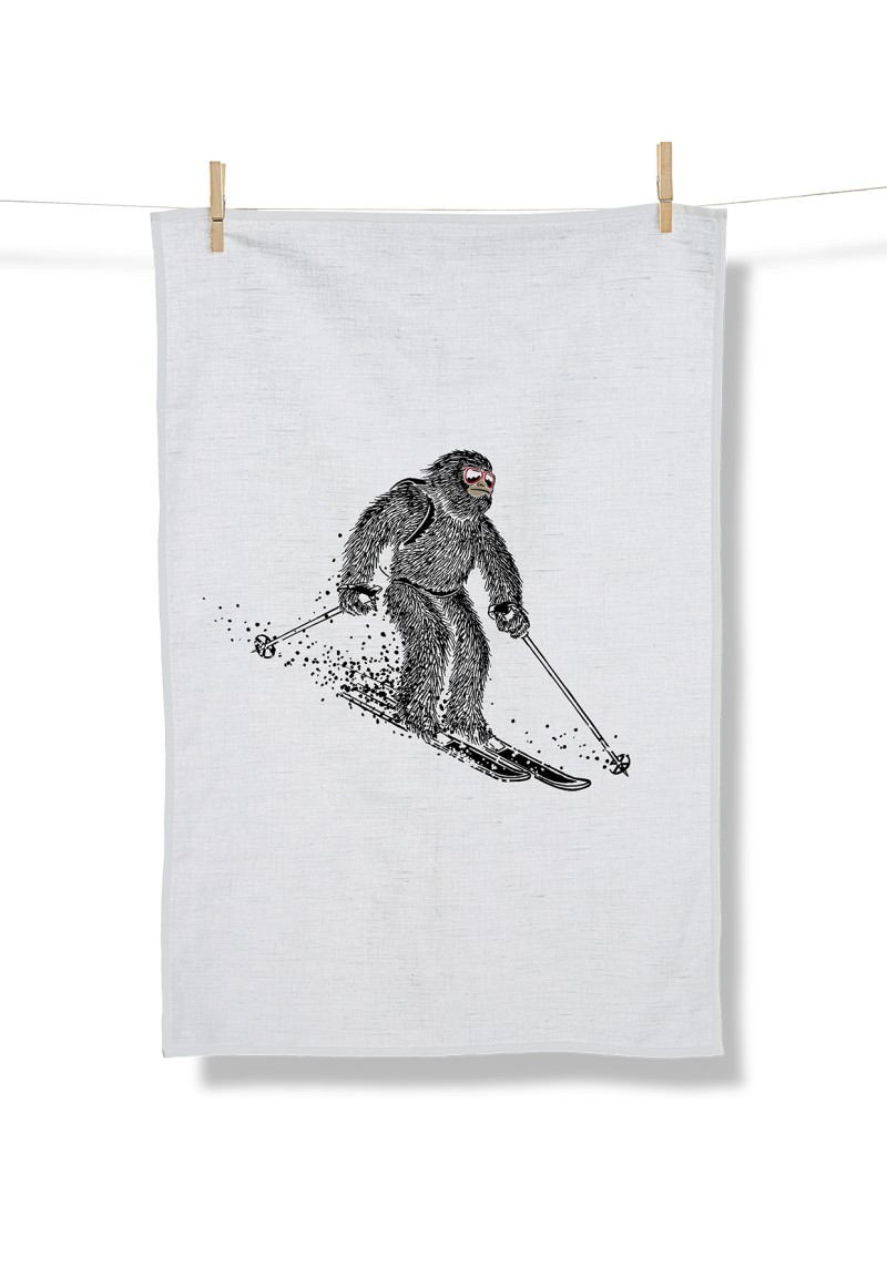 Animal Yeti Ski Tea Towel White