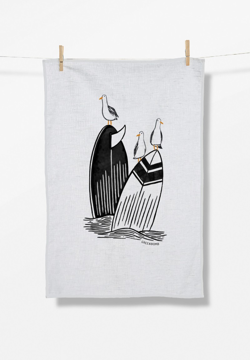 Animal Surf Seagulls Tea Towel