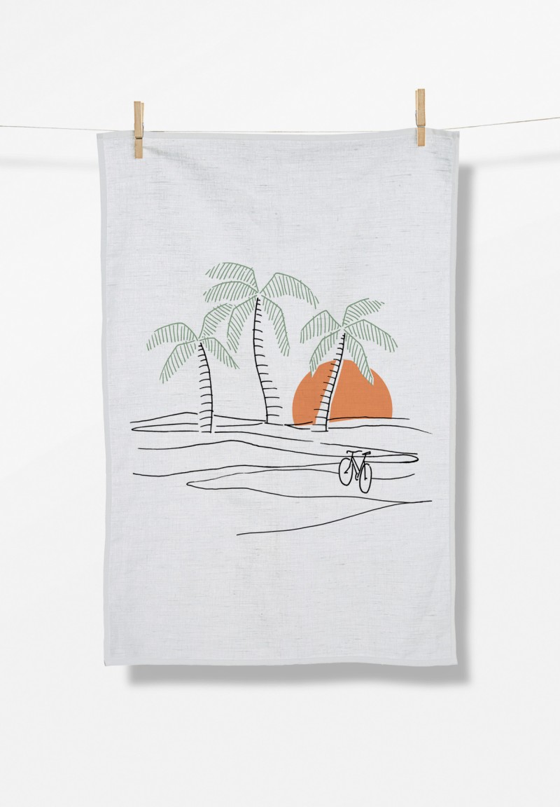 Nature Sunset Palms Tea Towel White
