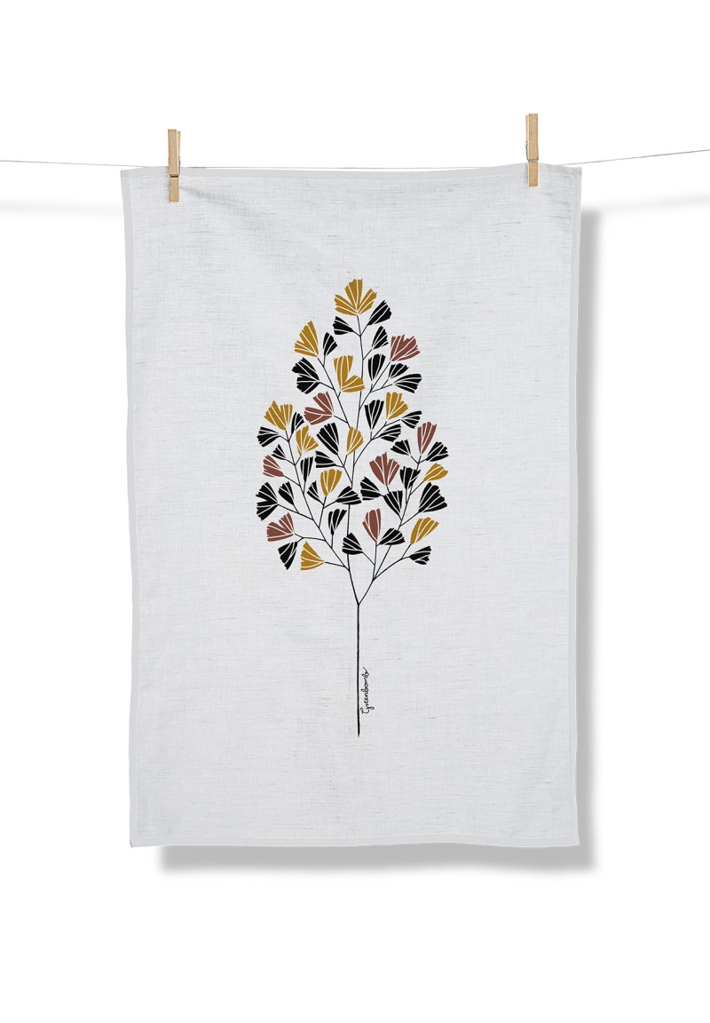 Nature Fall Leaves Tea Towel White