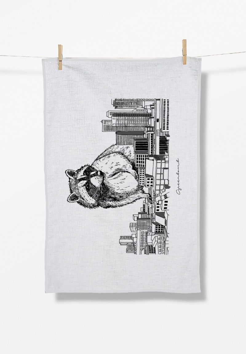Animal Raccoon City Tea Towel White