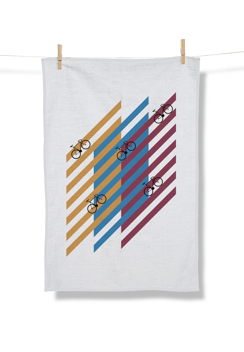 Bike Grid Tea Towel White